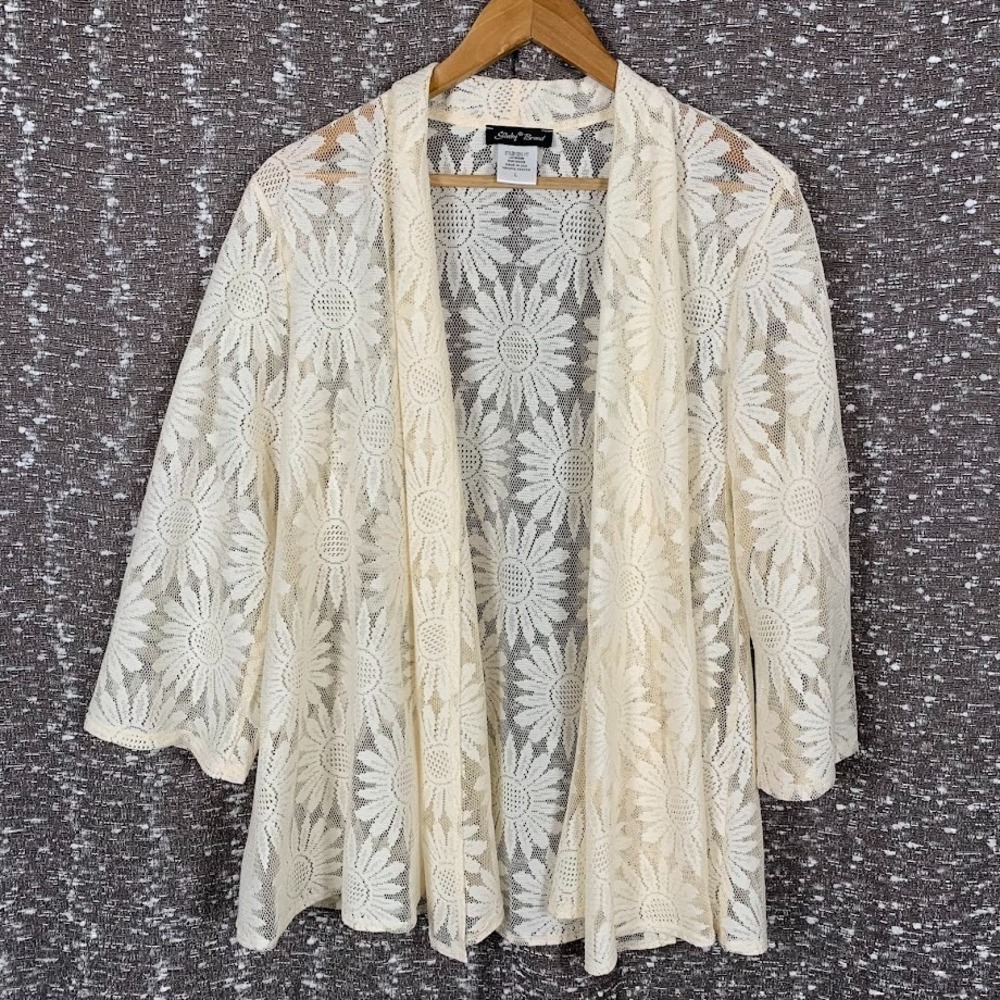 Vintage Slinky Brand Sunflower Mesh Cardigan Boho Cottage Women's Large